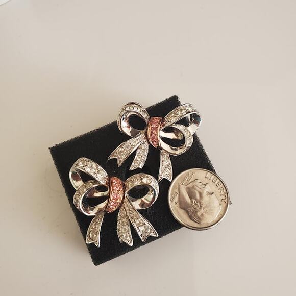 Nolan Miller Darling Bow Earrings Glamour Collection Silver Plate Rose Gold NIB - Picture 4 of 7